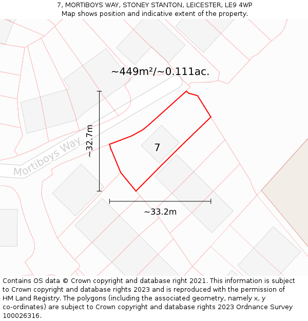 7, MORTIBOYS WAY, STONEY STANTON, LEICESTER, LE9 4WP: Plot and title map