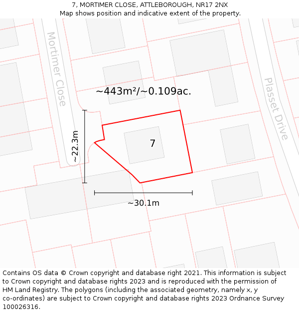 7, MORTIMER CLOSE, ATTLEBOROUGH, NR17 2NX: Plot and title map