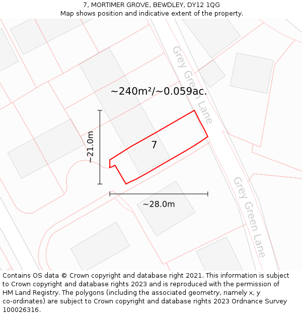 7, MORTIMER GROVE, BEWDLEY, DY12 1QG: Plot and title map