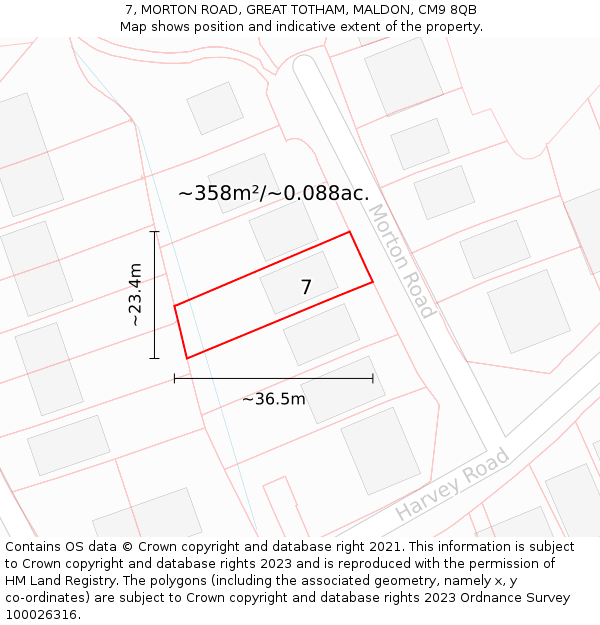 7, MORTON ROAD, GREAT TOTHAM, MALDON, CM9 8QB: Plot and title map