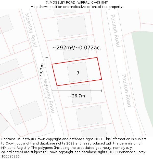 7, MOSELEY ROAD, WIRRAL, CH63 9NT: Plot and title map