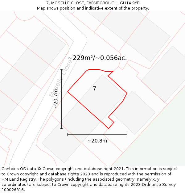 7, MOSELLE CLOSE, FARNBOROUGH, GU14 9YB: Plot and title map