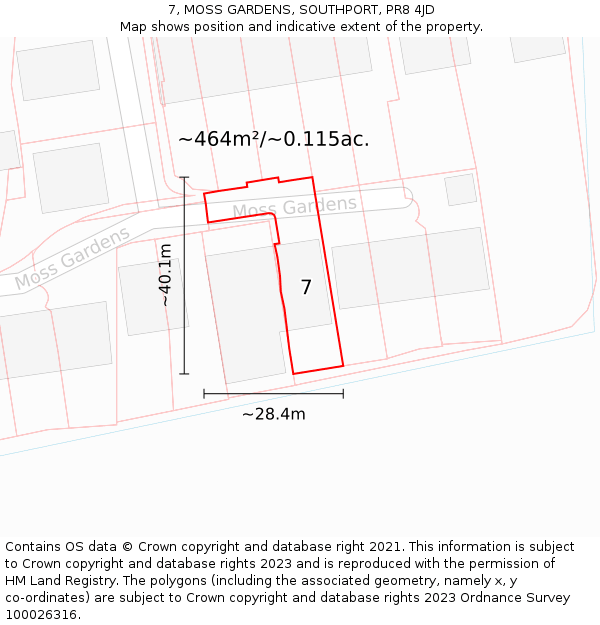 7, MOSS GARDENS, SOUTHPORT, PR8 4JD: Plot and title map