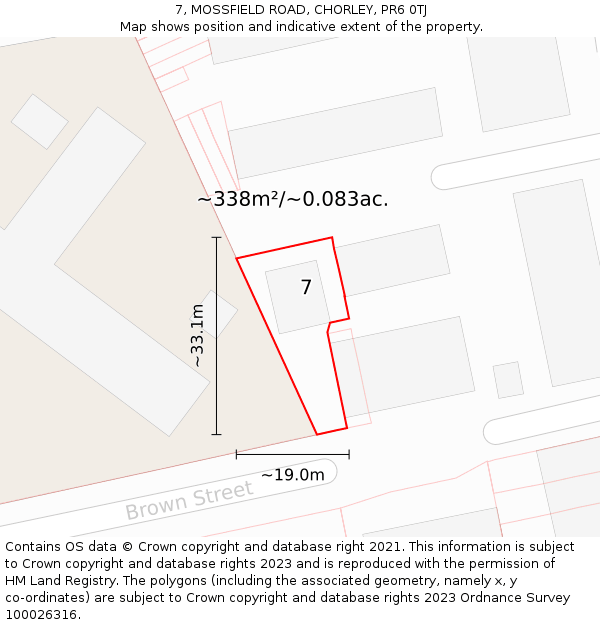 7, MOSSFIELD ROAD, CHORLEY, PR6 0TJ: Plot and title map