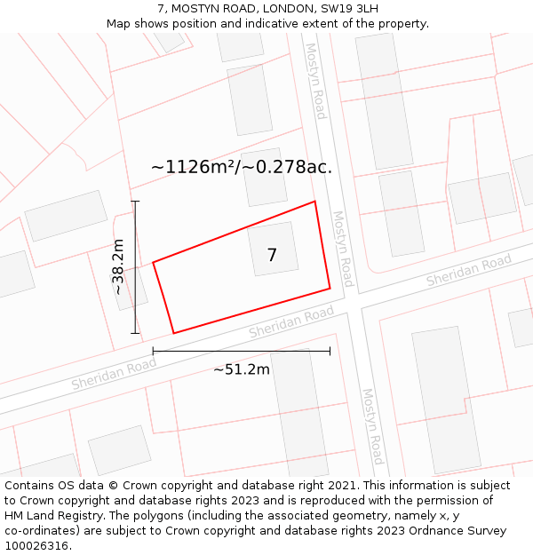 7, MOSTYN ROAD, LONDON, SW19 3LH: Plot and title map