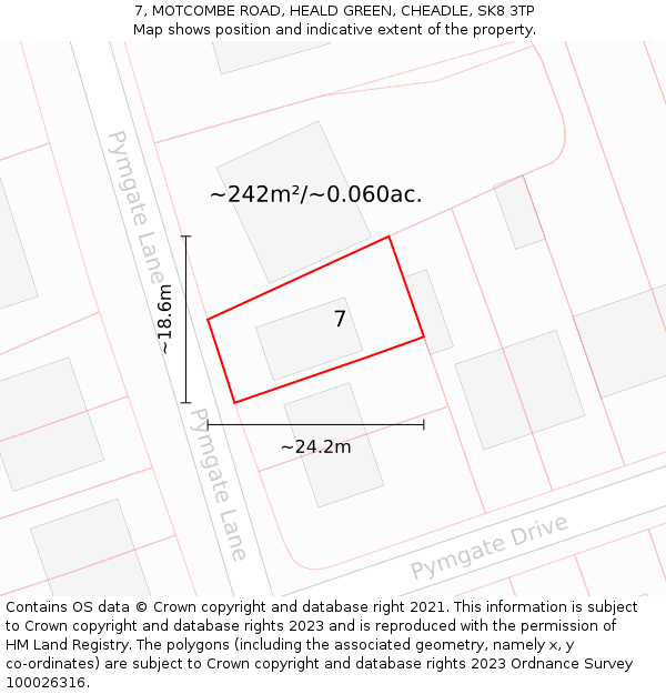 7, MOTCOMBE ROAD, HEALD GREEN, CHEADLE, SK8 3TP: Plot and title map