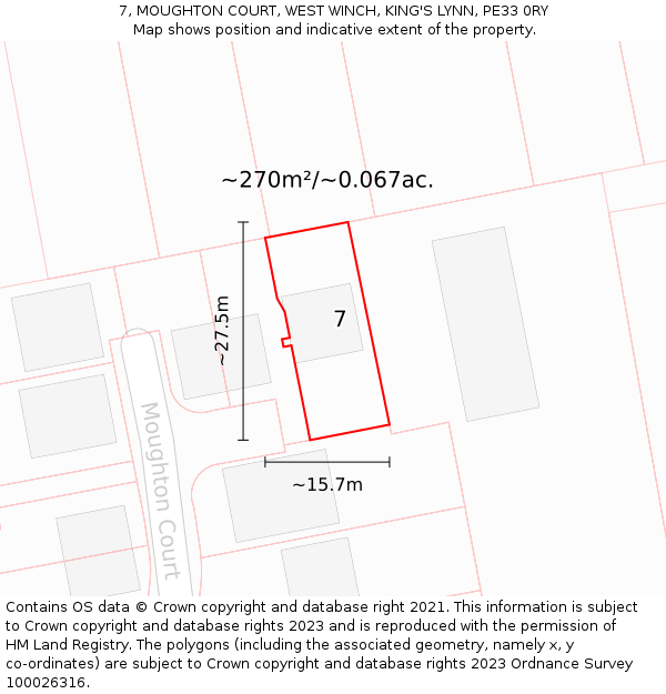 7, MOUGHTON COURT, WEST WINCH, KING'S LYNN, PE33 0RY: Plot and title map