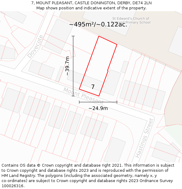 7, MOUNT PLEASANT, CASTLE DONINGTON, DERBY, DE74 2LN: Plot and title map