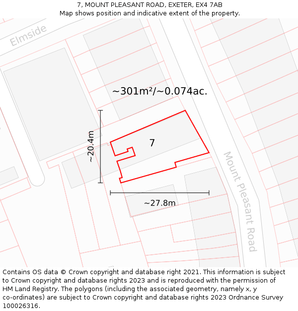 7, MOUNT PLEASANT ROAD, EXETER, EX4 7AB: Plot and title map