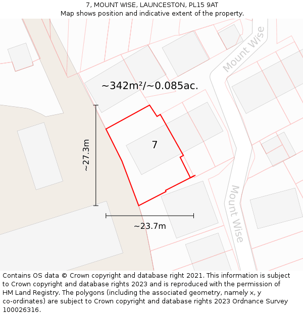 7, MOUNT WISE, LAUNCESTON, PL15 9AT: Plot and title map