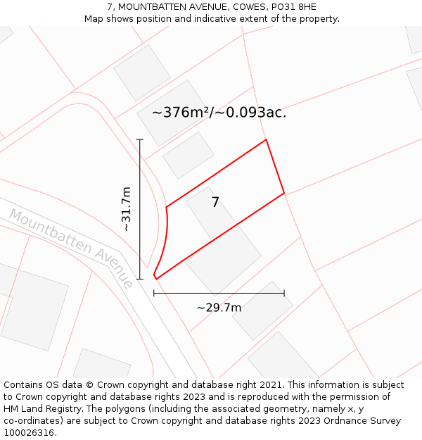 7, MOUNTBATTEN AVENUE, COWES, PO31 8HE: Plot and title map