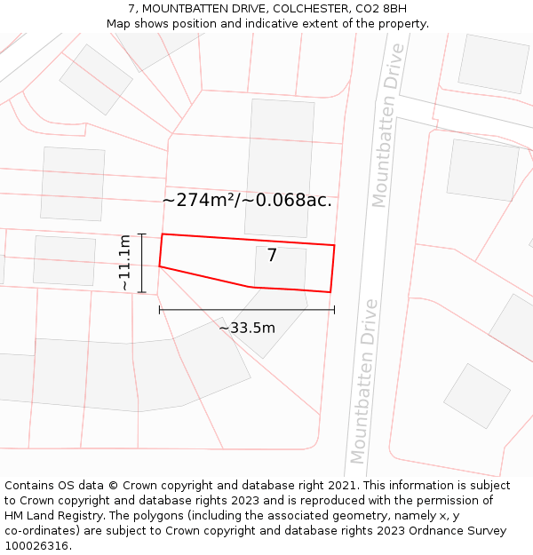 7, MOUNTBATTEN DRIVE, COLCHESTER, CO2 8BH: Plot and title map