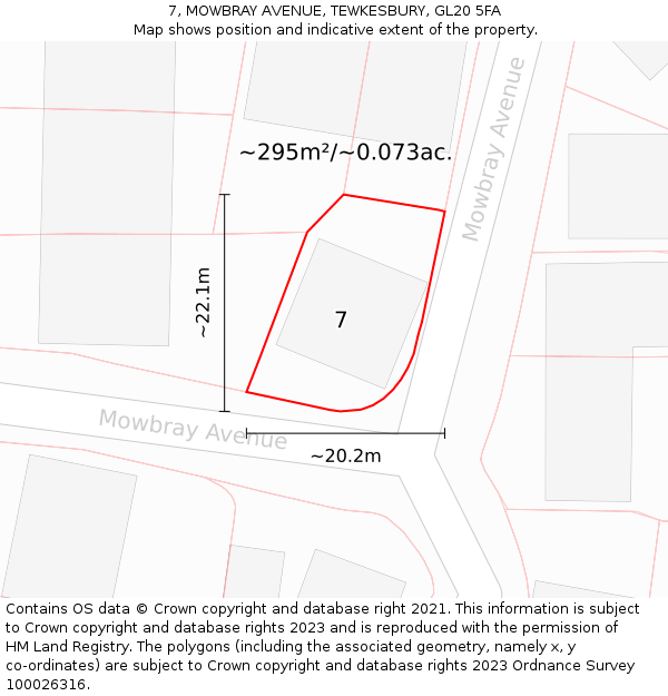 7, MOWBRAY AVENUE, TEWKESBURY, GL20 5FA: Plot and title map