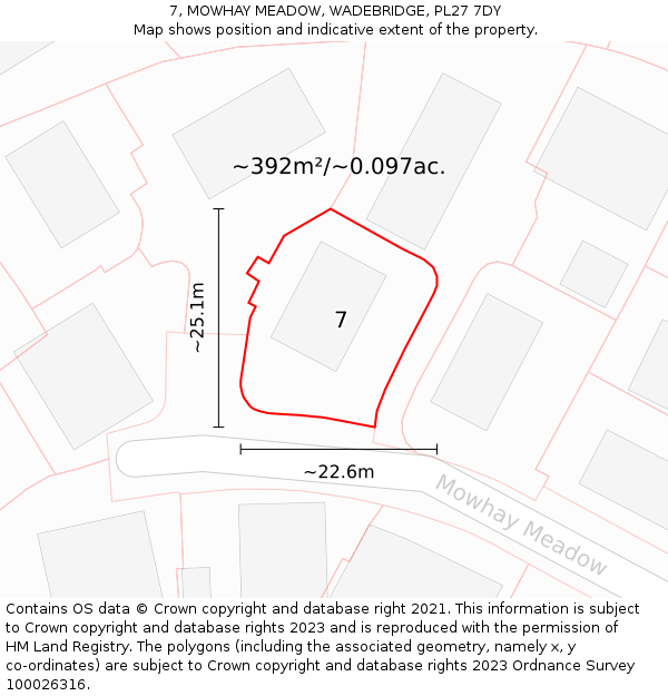 7, MOWHAY MEADOW, WADEBRIDGE, PL27 7DY: Plot and title map