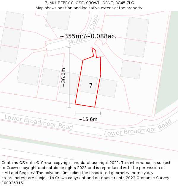 7, MULBERRY CLOSE, CROWTHORNE, RG45 7LG: Plot and title map