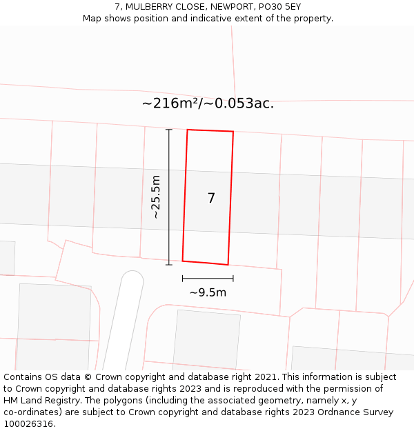 7, MULBERRY CLOSE, NEWPORT, PO30 5EY: Plot and title map