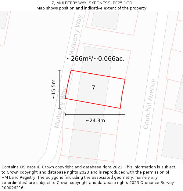 7, MULBERRY WAY, SKEGNESS, PE25 1GD: Plot and title map