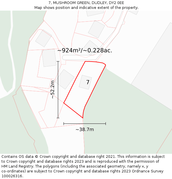 7, MUSHROOM GREEN, DUDLEY, DY2 0EE: Plot and title map