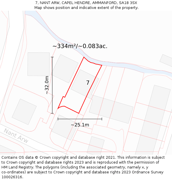 7, NANT ARW, CAPEL HENDRE, AMMANFORD, SA18 3SX: Plot and title map