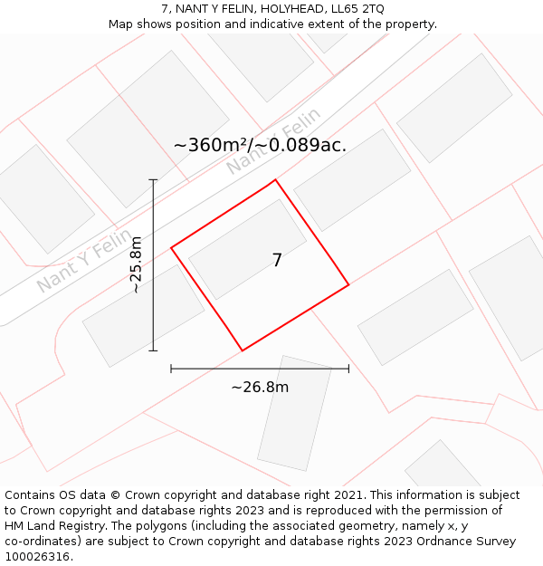 7, NANT Y FELIN, HOLYHEAD, LL65 2TQ: Plot and title map