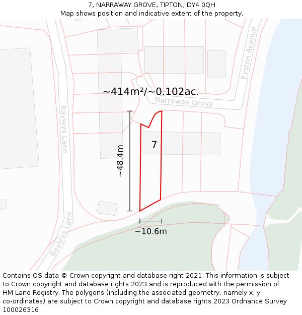 7, NARRAWAY GROVE, TIPTON, DY4 0QH: Plot and title map