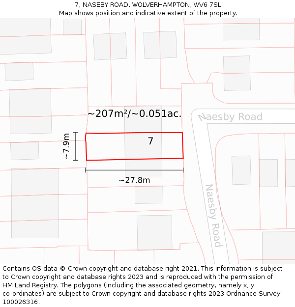 7, NASEBY ROAD, WOLVERHAMPTON, WV6 7SL: Plot and title map