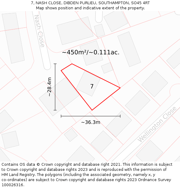 7, NASH CLOSE, DIBDEN PURLIEU, SOUTHAMPTON, SO45 4RT: Plot and title map