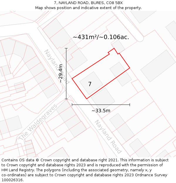 7, NAYLAND ROAD, BURES, CO8 5BX: Plot and title map