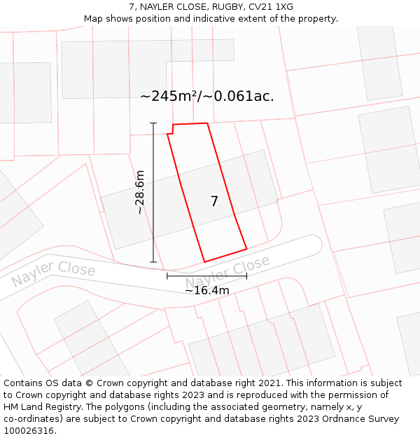 7, NAYLER CLOSE, RUGBY, CV21 1XG: Plot and title map