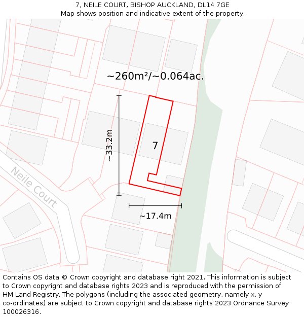 7, NEILE COURT, BISHOP AUCKLAND, DL14 7GE: Plot and title map