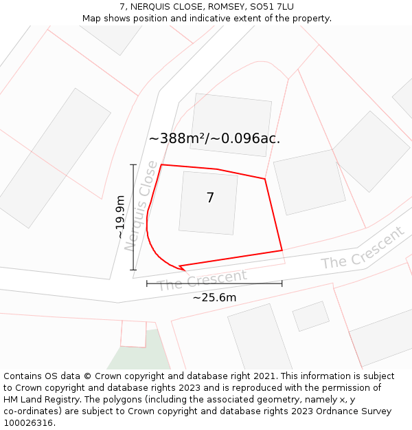 7, NERQUIS CLOSE, ROMSEY, SO51 7LU: Plot and title map
