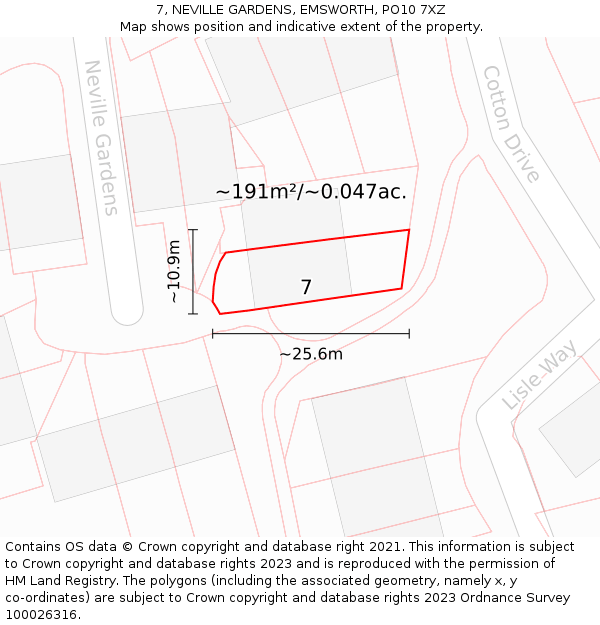 7, NEVILLE GARDENS, EMSWORTH, PO10 7XZ: Plot and title map