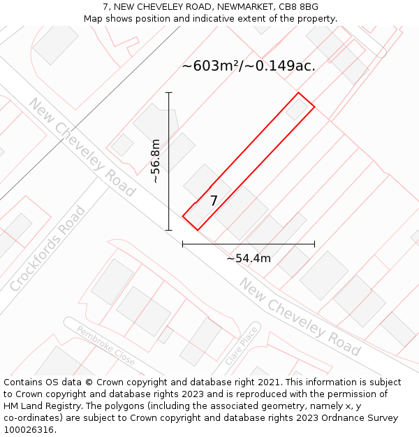 7, NEW CHEVELEY ROAD, NEWMARKET, CB8 8BG: Plot and title map