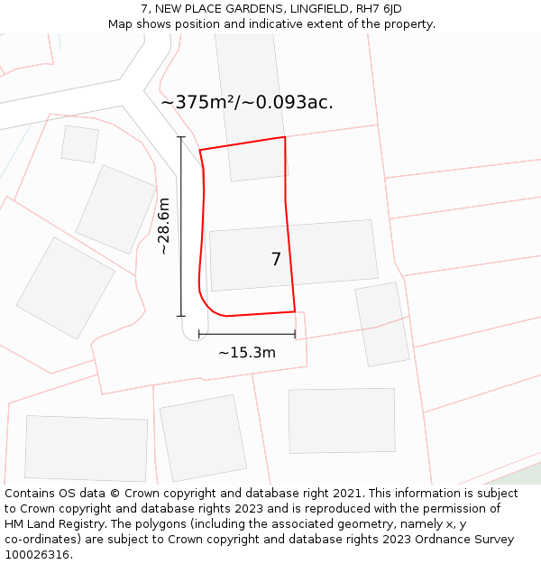 7, NEW PLACE GARDENS, LINGFIELD, RH7 6JD: Plot and title map