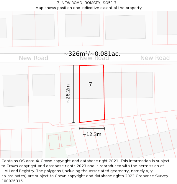 7, NEW ROAD, ROMSEY, SO51 7LL: Plot and title map