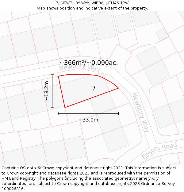 7, NEWBURY WAY, WIRRAL, CH46 1PW: Plot and title map