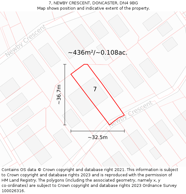 7, NEWBY CRESCENT, DONCASTER, DN4 9BG: Plot and title map