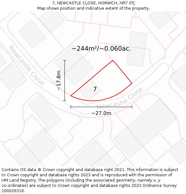 7, NEWCASTLE CLOSE, NORWICH, NR7 0TJ: Plot and title map