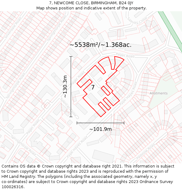 7, NEWCOME CLOSE, BIRMINGHAM, B24 0JY: Plot and title map