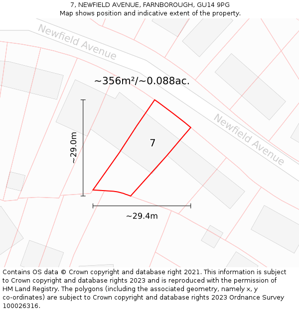 7, NEWFIELD AVENUE, FARNBOROUGH, GU14 9PG: Plot and title map