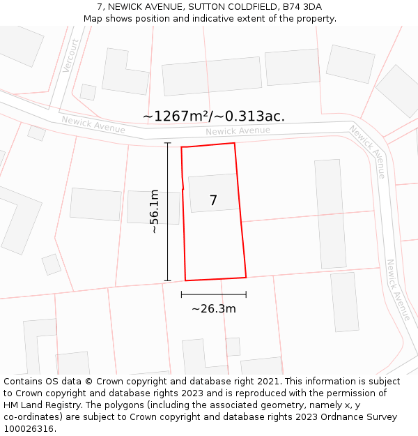 7, NEWICK AVENUE, SUTTON COLDFIELD, B74 3DA: Plot and title map