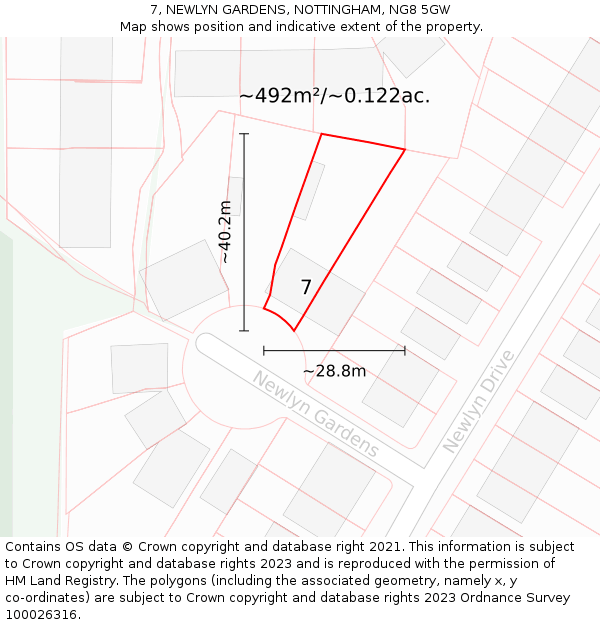 7, NEWLYN GARDENS, NOTTINGHAM, NG8 5GW: Plot and title map