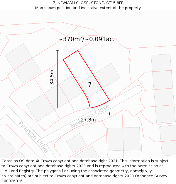 7, NEWMAN CLOSE, STONE, ST15 8FR: Plot and title map