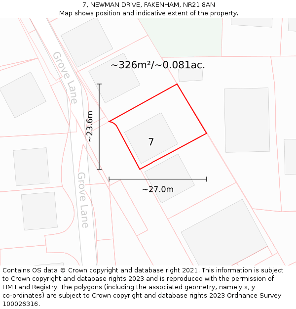 7, NEWMAN DRIVE, FAKENHAM, NR21 8AN: Plot and title map