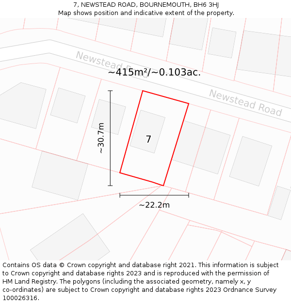 7, NEWSTEAD ROAD, BOURNEMOUTH, BH6 3HJ: Plot and title map