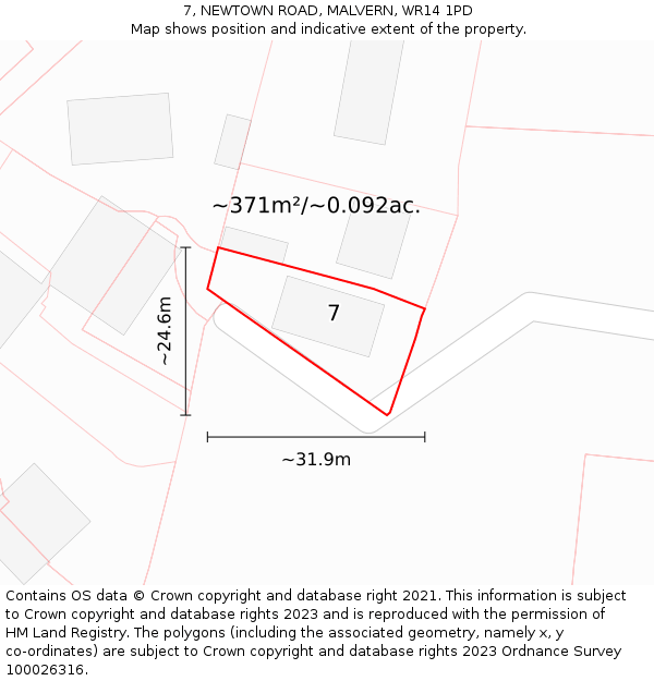 7, NEWTOWN ROAD, MALVERN, WR14 1PD: Plot and title map