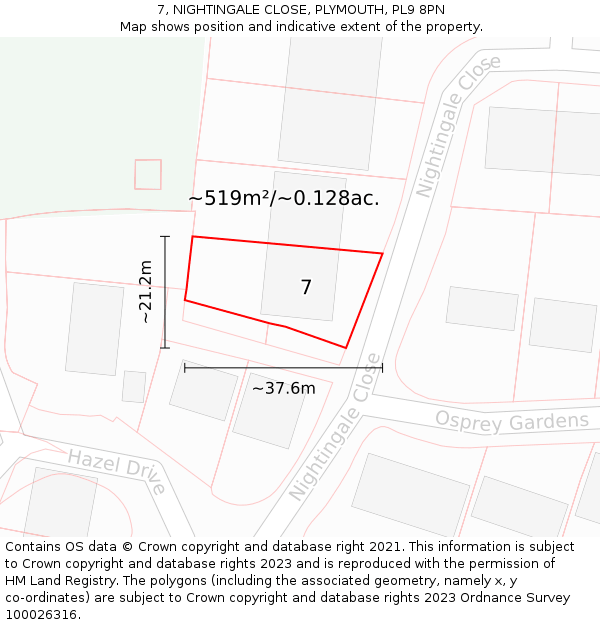 7, NIGHTINGALE CLOSE, PLYMOUTH, PL9 8PN: Plot and title map