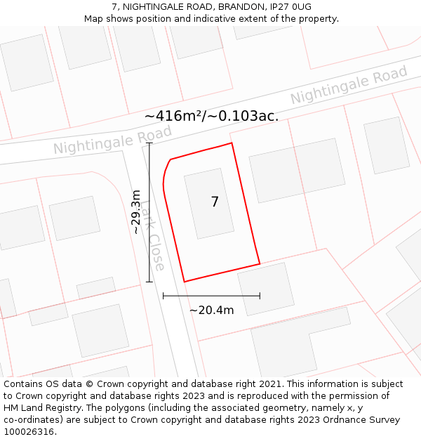 7, NIGHTINGALE ROAD, BRANDON, IP27 0UG: Plot and title map