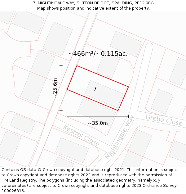 7, NIGHTINGALE WAY, SUTTON BRIDGE, SPALDING, PE12 9RG: Plot and title map