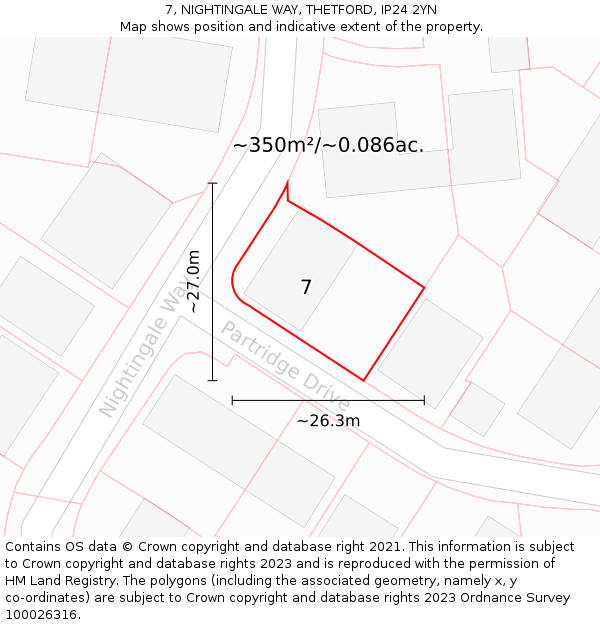 7, NIGHTINGALE WAY, THETFORD, IP24 2YN: Plot and title map